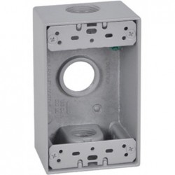 Master Electrician Gray Weatherproof 1 Gang Rectangular Outlet Box Three 3/4" Holes