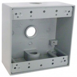 Master Electrician Gray Weatherproof 2 Gang Outlet Box Three 1/2" Holes